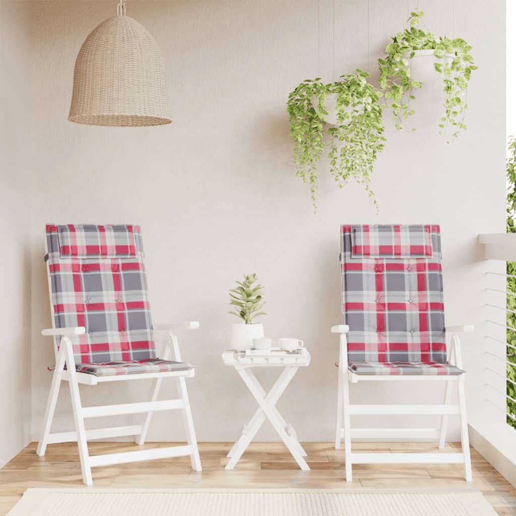 VidaXL Stoelkussens 2 st hoge rug ruitpatroon oxford stof rood