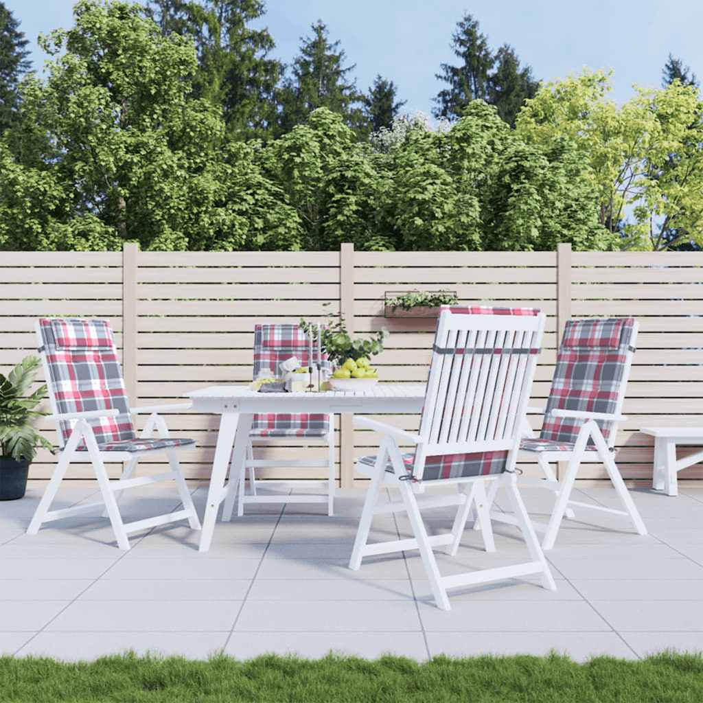 VidaXL Stoelkussens 4 st hoge rug ruitpatroon oxford stof rood