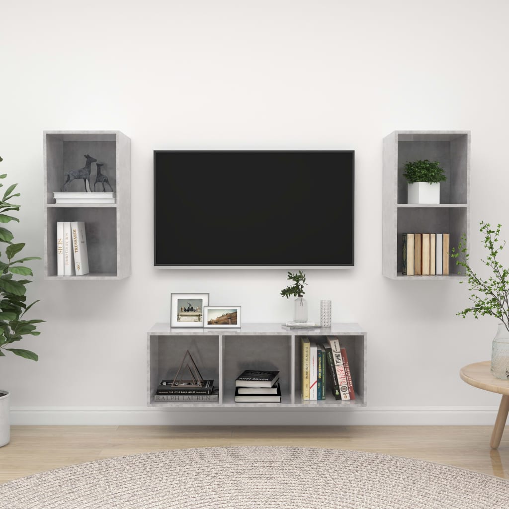 VidaXL 3-delige Tv-meubelset spaanplaat betongrijs