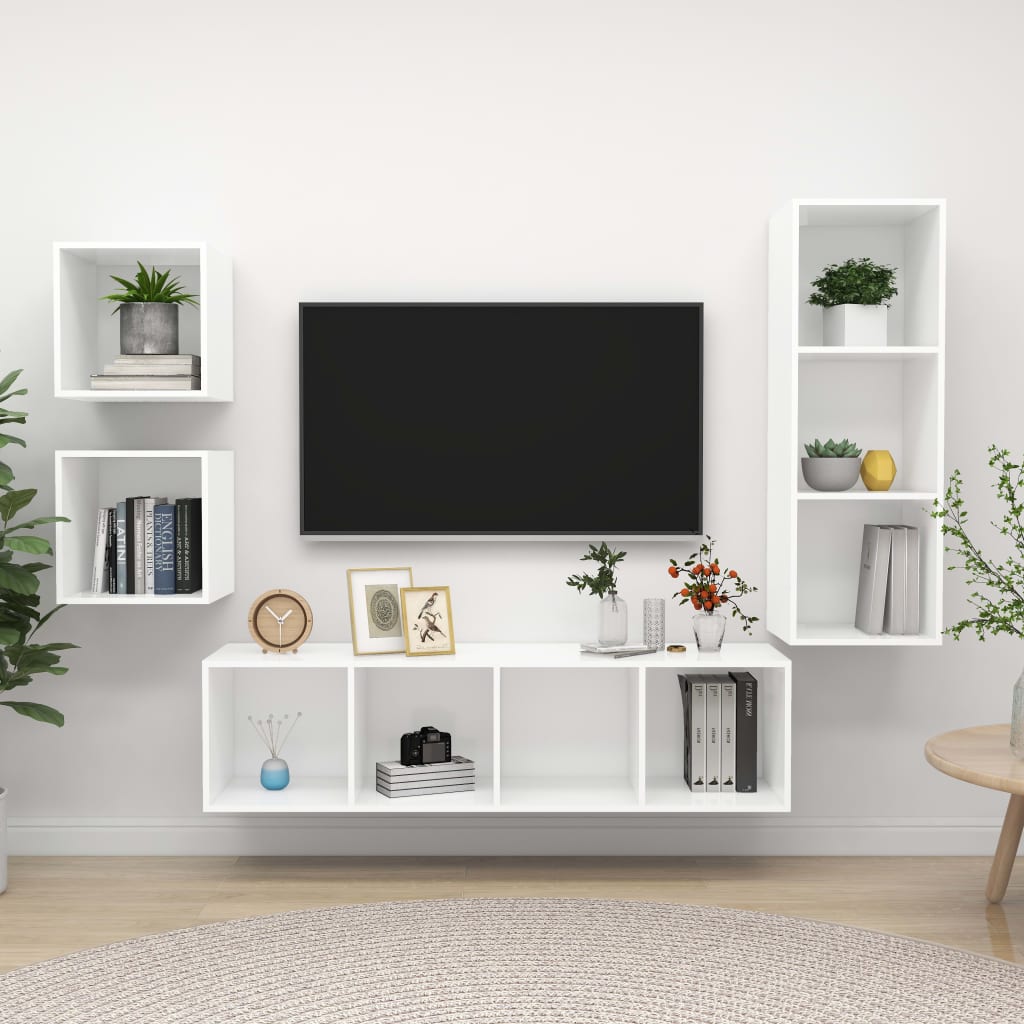 VidaXL 4-delige Tv-meubelset spaanplaat wit