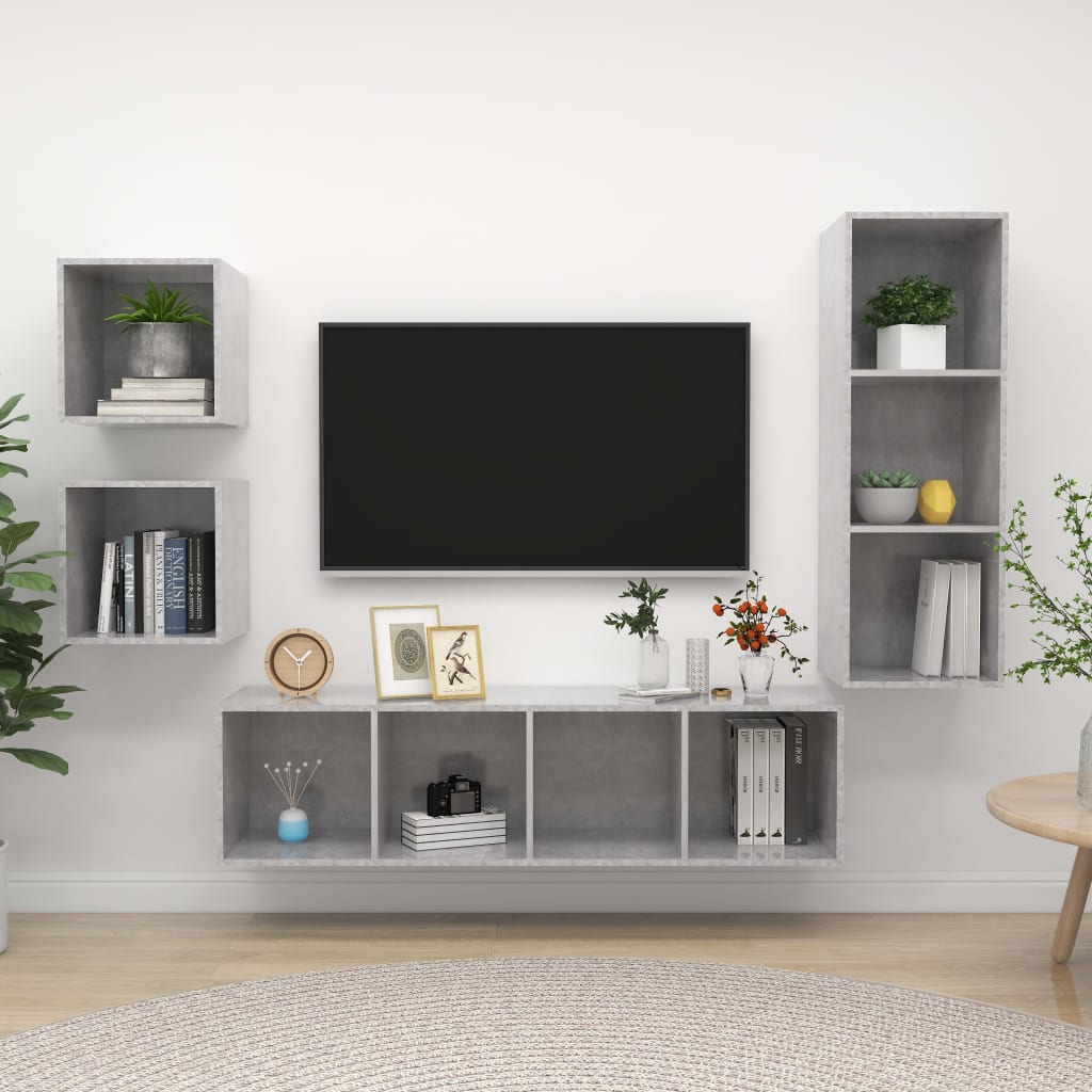VidaXL 4-delige Tv-meubelset spaanplaat betongrijs