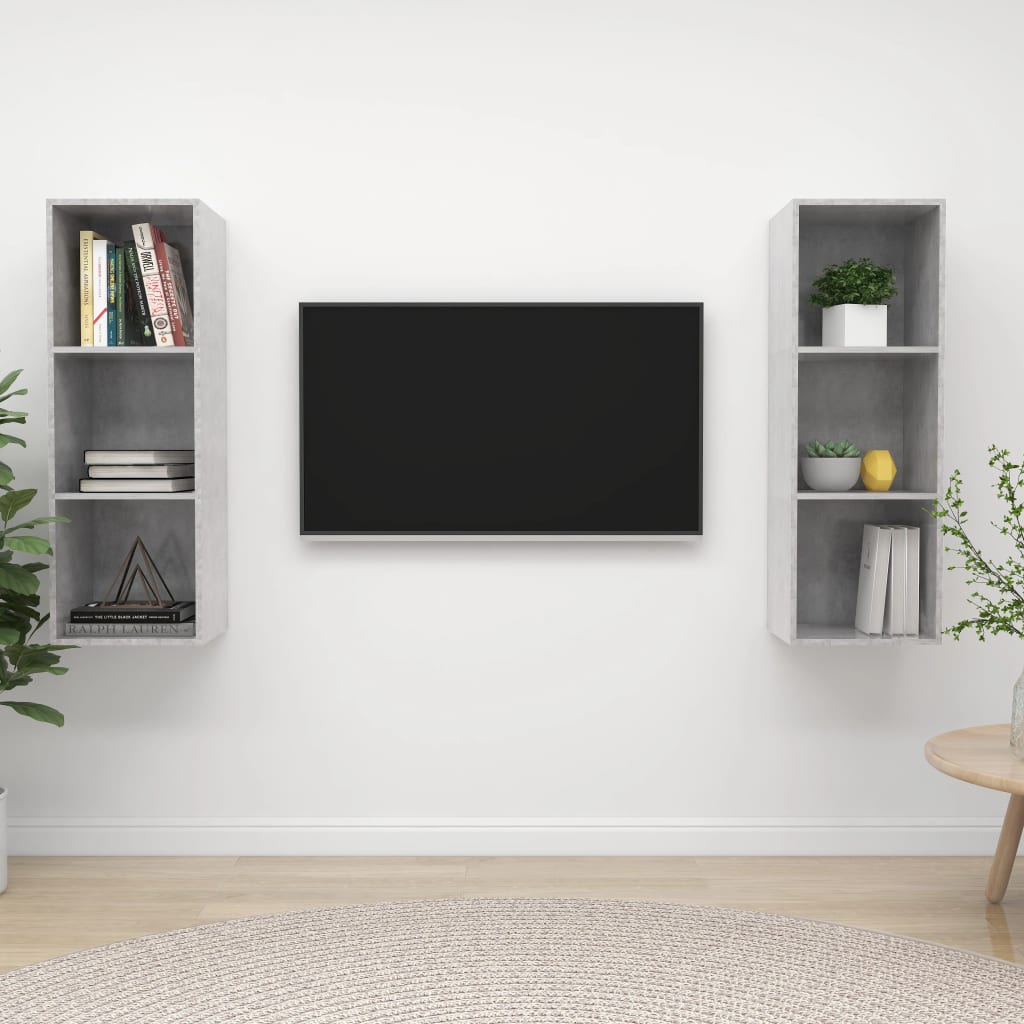 VidaXL Tv-wandmeubelen 2 st spaanplaat betongrijs