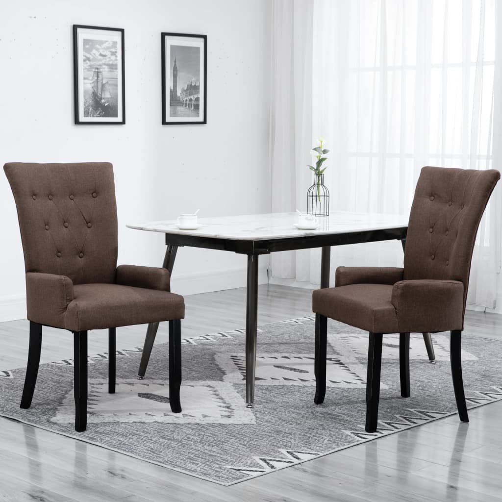 VidaXL Eetkamerstoelen 2 st met armleuningen stof bruin